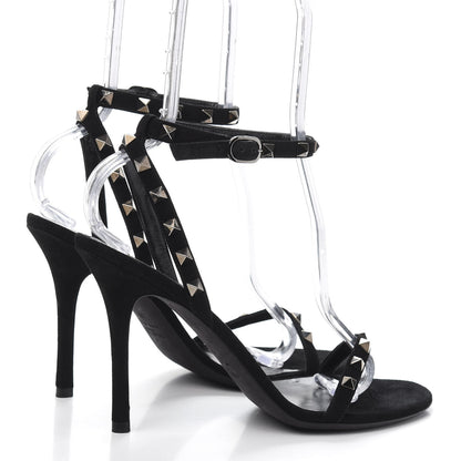 Valentino Garavani Suede Rockstud Ankle Strap 100mm Sandals 39.5 Black 4 of 8