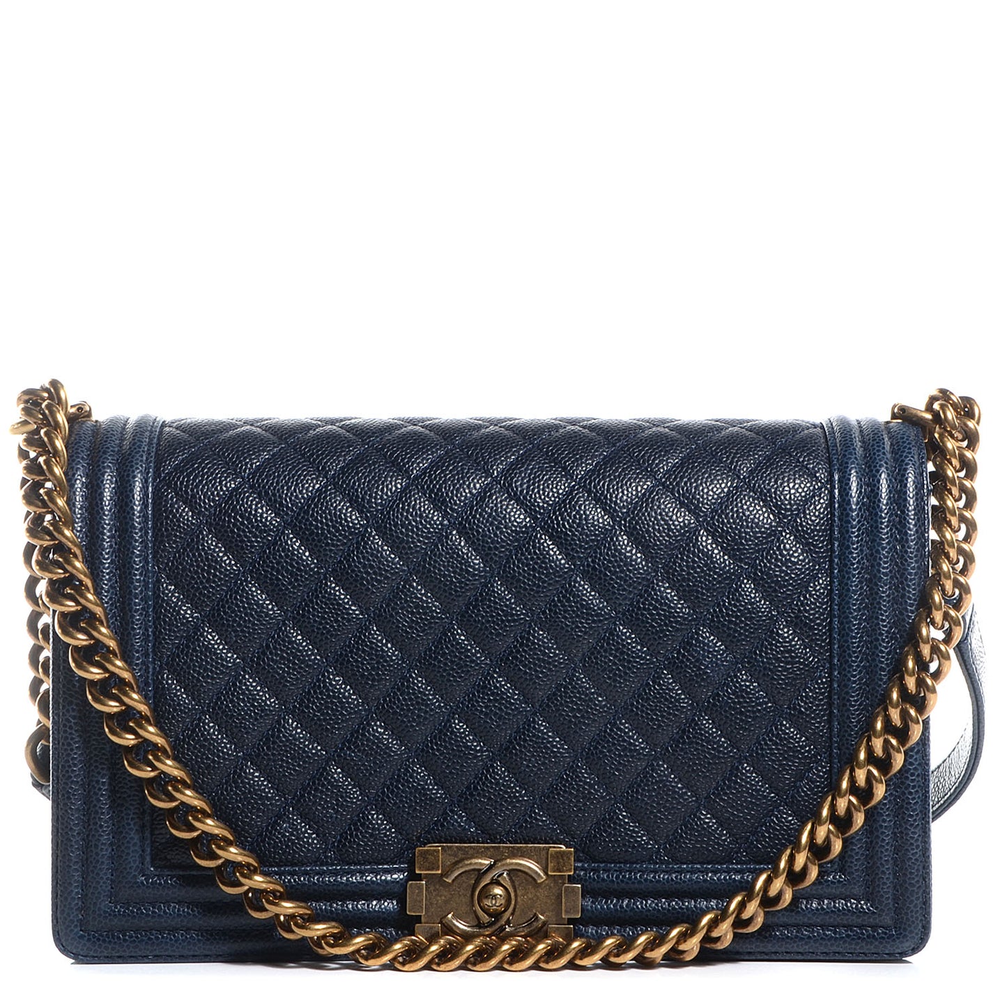 Caviar Quilted New Medium Boy Flap Dark Navy Blue