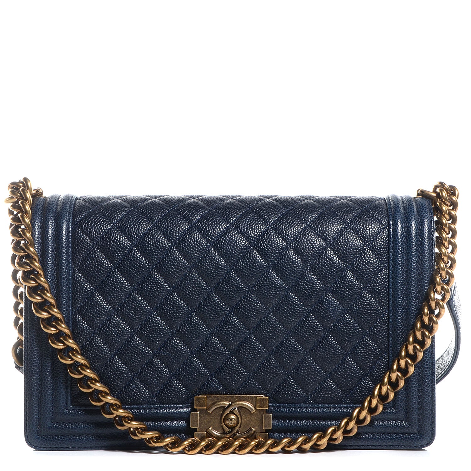 Chanel Caviar Quilted New Medium Boy Flap Dark Navy Blue 1 of 9