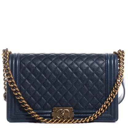 Chanel Caviar Quilted New Medium Boy Flap Dark Navy Blue 1 of 9