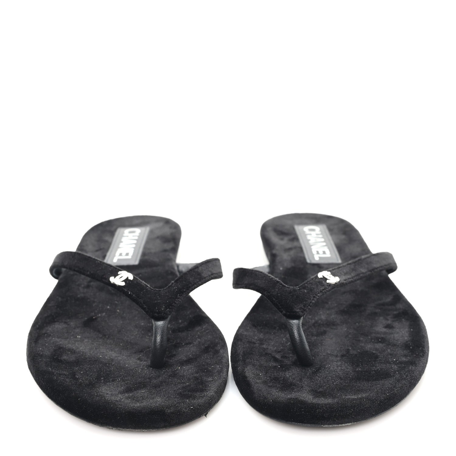 Chanel Velvet Crystal CC Thong Sandals 38 Black 3 of 9