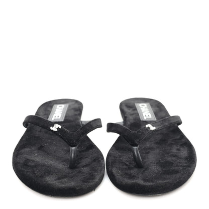 Chanel Velvet Crystal CC Thong Sandals 38 Black 3 of 9
