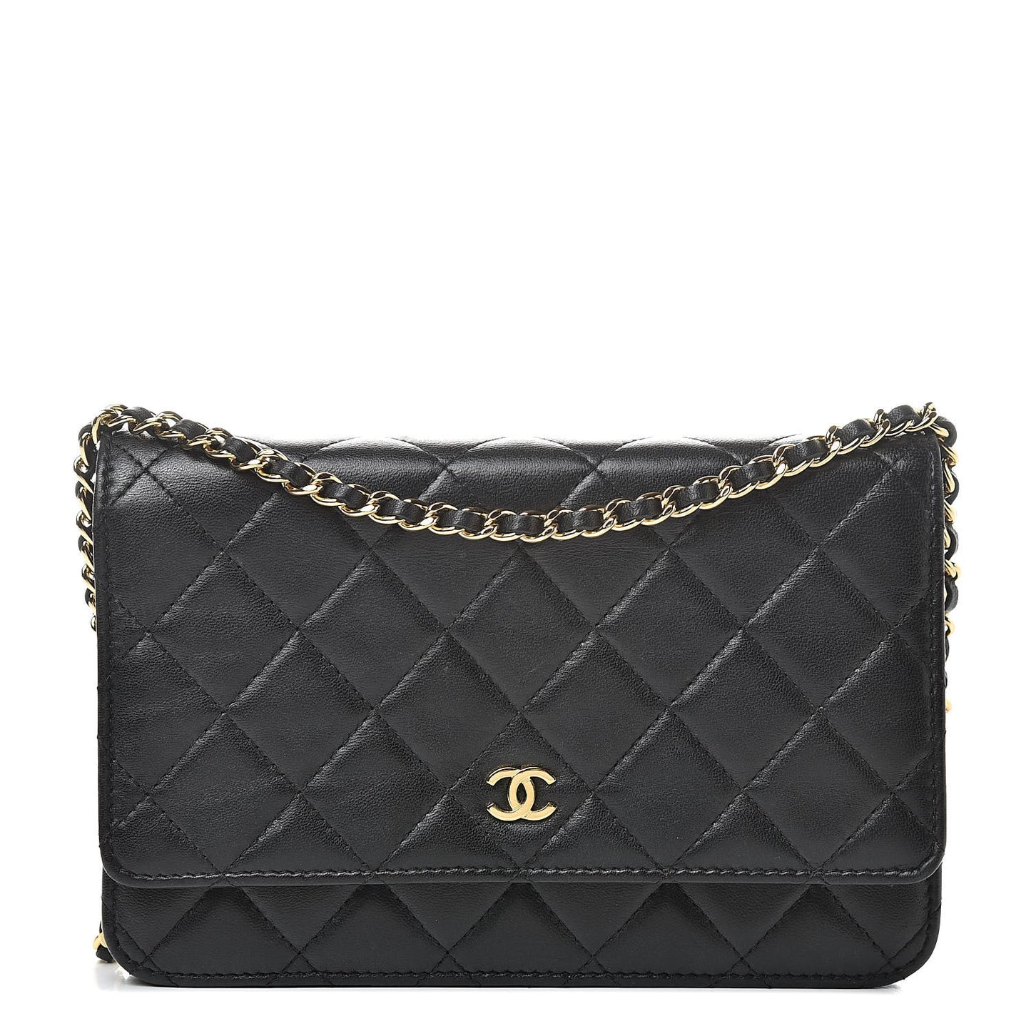 Lambskin Quilted Wallet On Chain WOC Black
