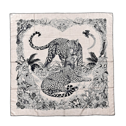 Hermes Cashmere Silk Jungle Love Tattoo Shawl 140 Natural Bleu Black 1 of 5