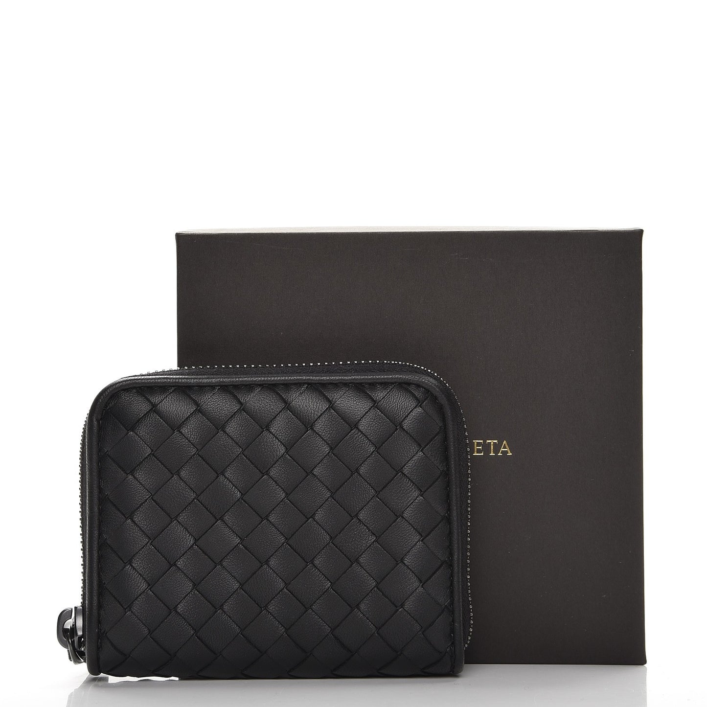 Nappa Intrecciato Zip Around Coin Purse Nero Black