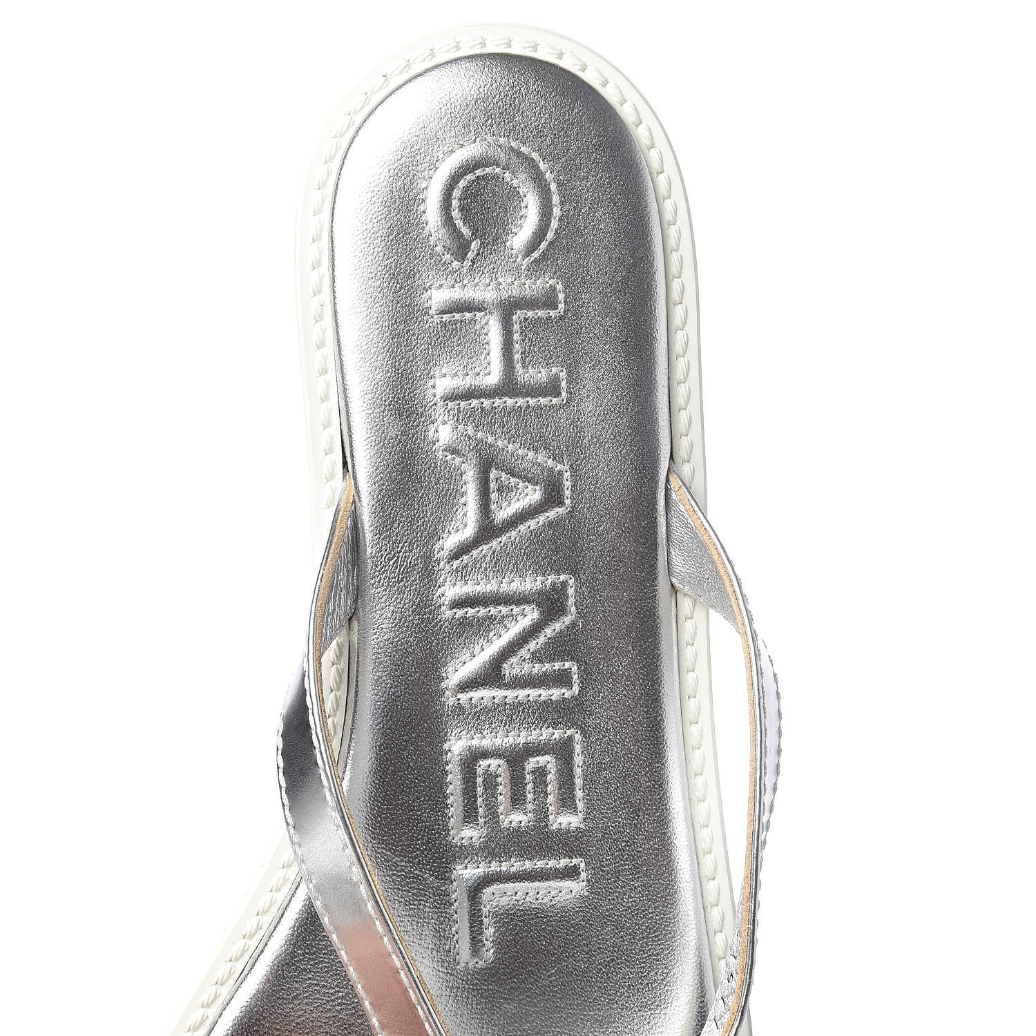 Chanel Iridescent Patent Calfskin Camellia Thong Sandals 41 Silver 5 of 8