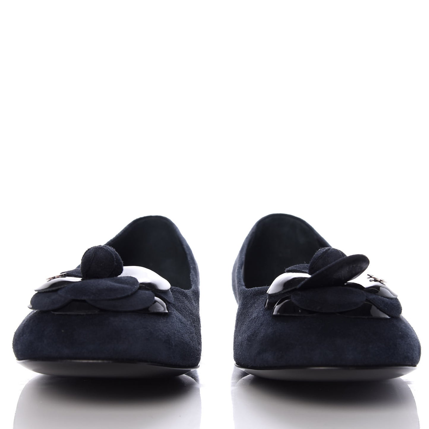 Suede Patent Camellia CC Ballerina Flat 37 Navy Black