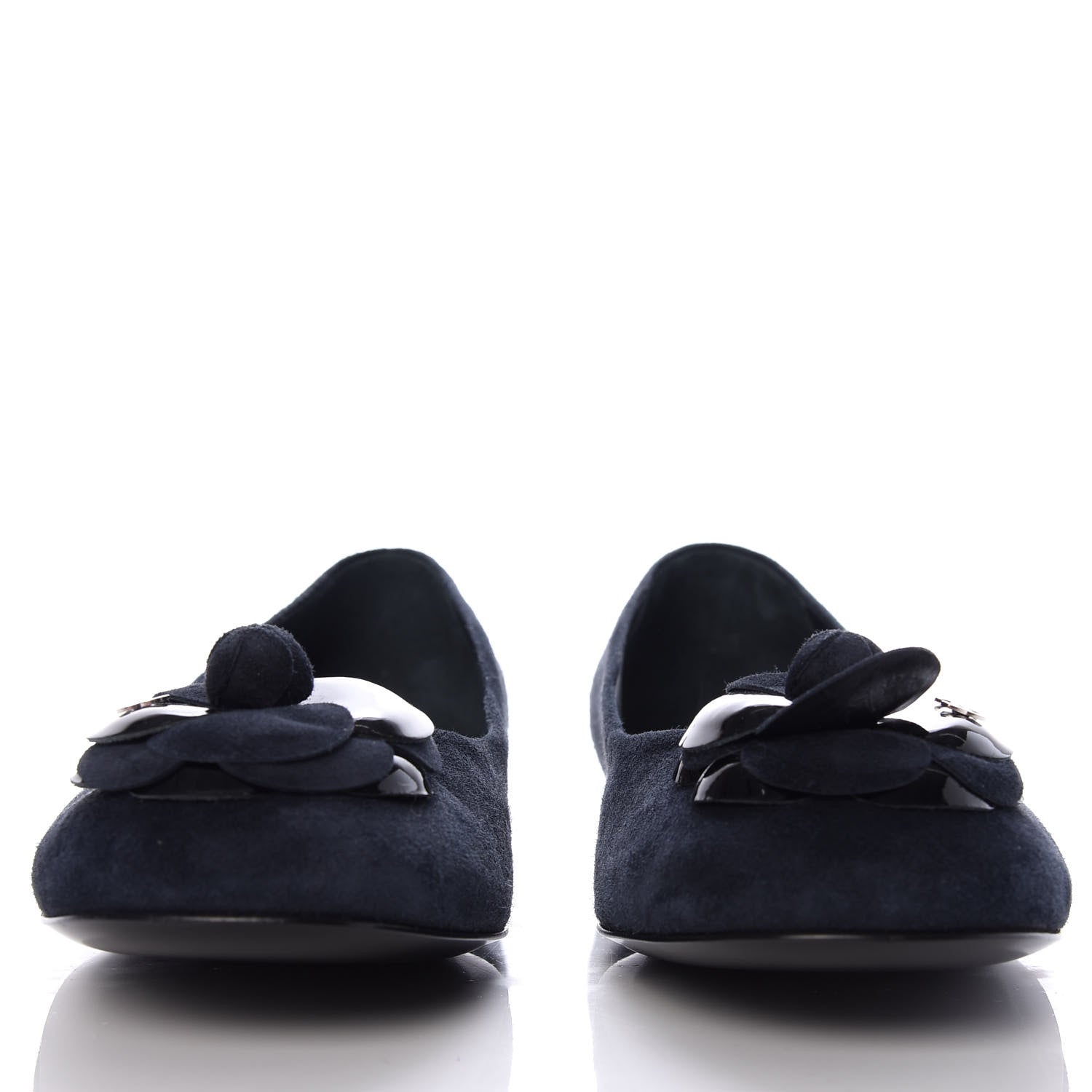 Chanel Suede Patent Camellia CC Ballerina Flat 37 Navy Black 2 of 10