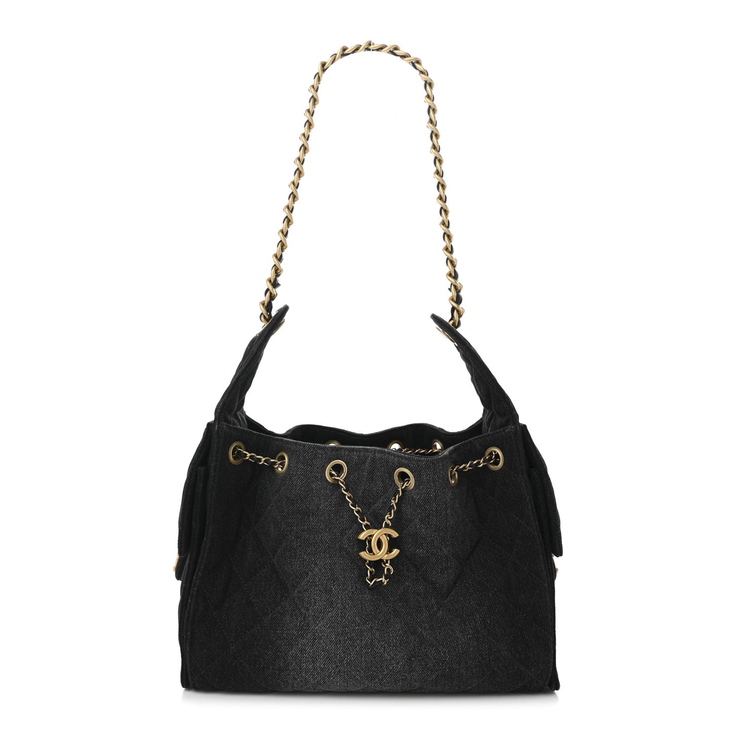Washed Denim Quilted Small Chanel 25 Handbag Black