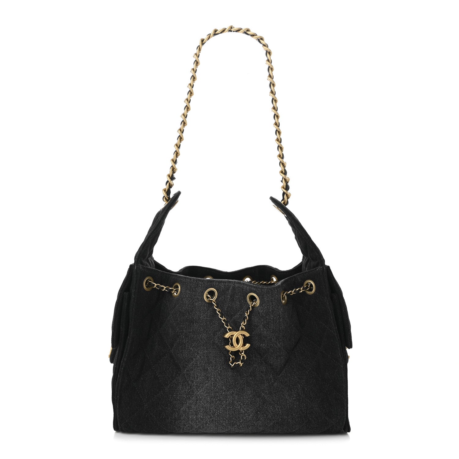 Chanel Washed Denim Quilted Small Chanel 25 Handbag Black 1 of 10
