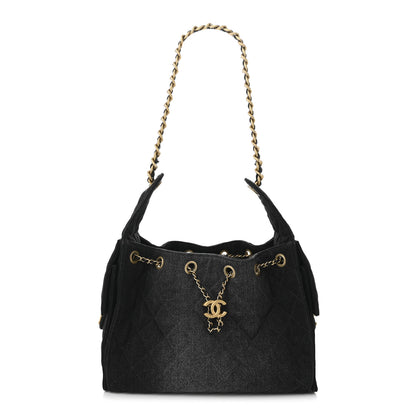 Chanel Washed Denim Quilted Small Chanel 25 Handbag Black 1 of 10
