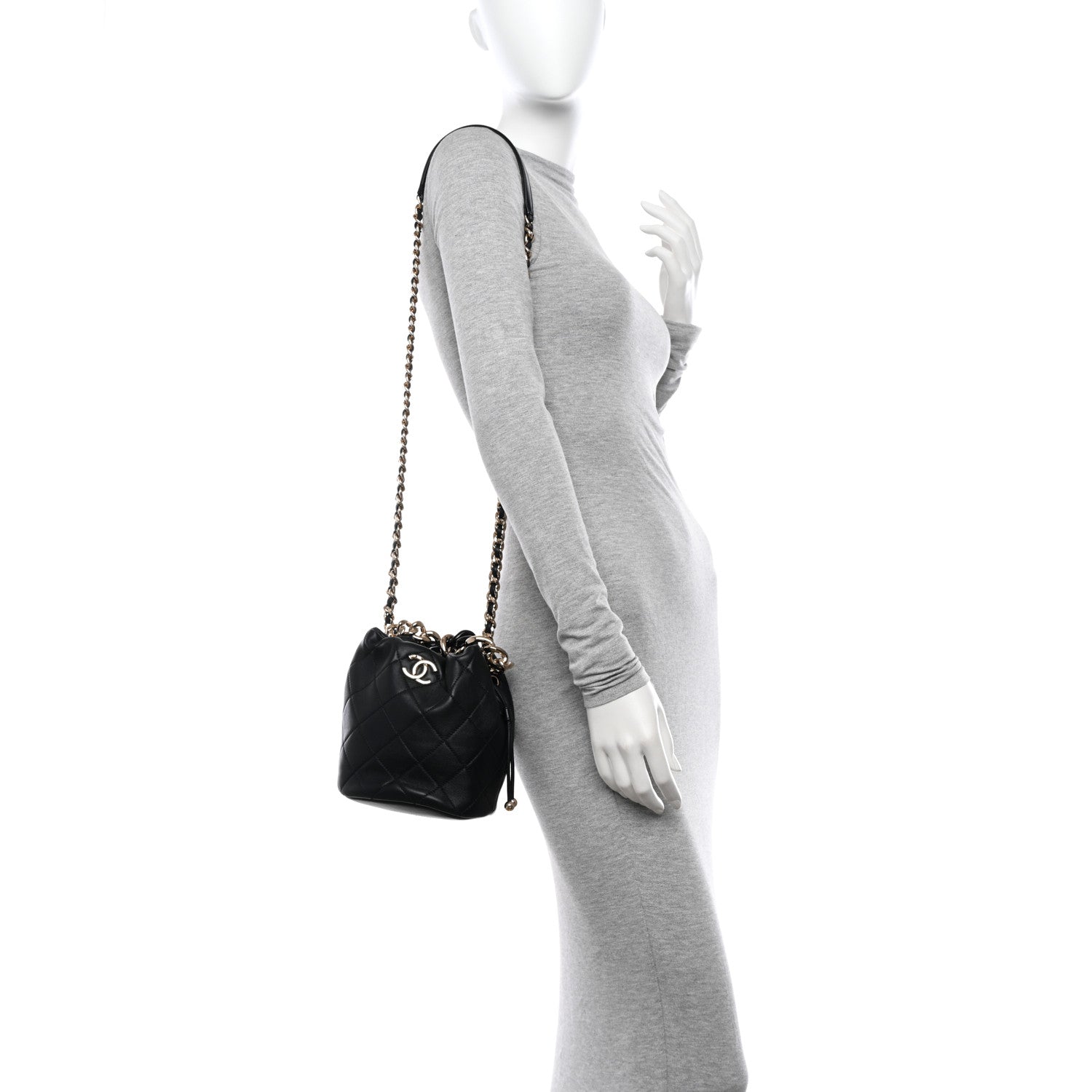 Chanel Shiny Lambskin Quilted Chain Is More Drawstring Bag Black 2 of 11
