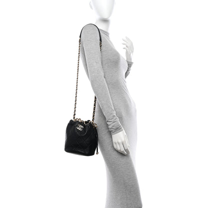 Chanel Shiny Lambskin Quilted Chain Is More Drawstring Bag Black 2 of 11