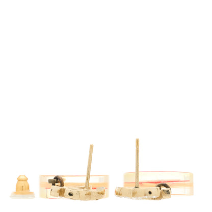 Chanel Resin Crystal CC Flower Drop Earrings Gold Transparent Pink 3 of 5