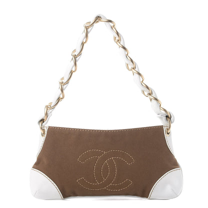 Chanel Lambskin Canvas CC Olsen Chain Small Shoulder Bag White Brown 1 of 8