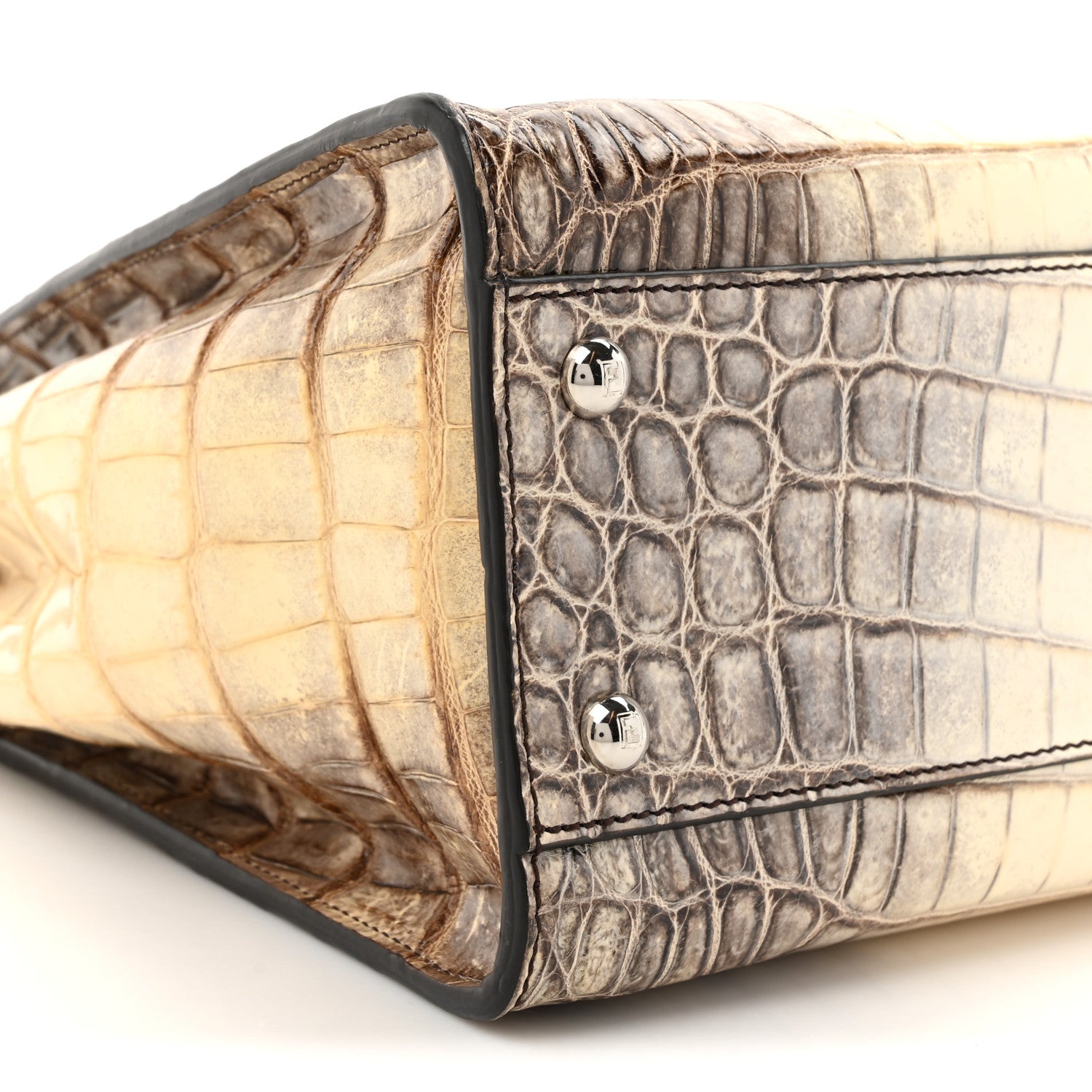Fendi Shiny Crocodile Shiny Nappa Medium Peekaboo Iconic Satchel White Grey 10 of 10