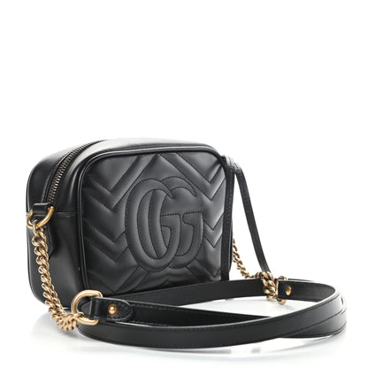 Gucci Calfskin Matelasse Mini GG Marmont Chain Shoulder Bag Black 3 of 12
