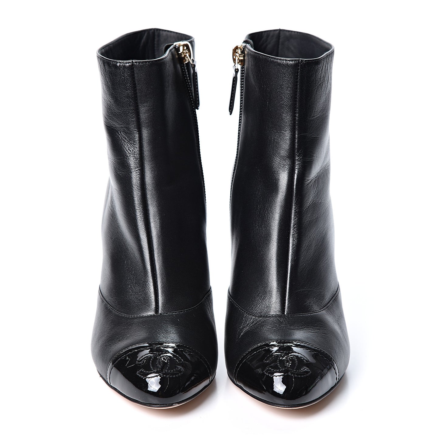 Lambskin Patent Cap Toe Short Ankle Boots 35.5 Black