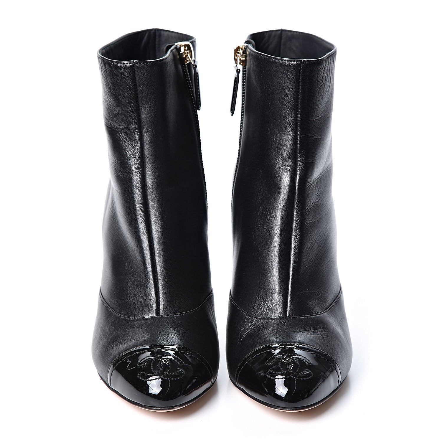 Chanel Lambskin Patent Cap Toe Short Ankle Boots 35.5 Black 2 of 12