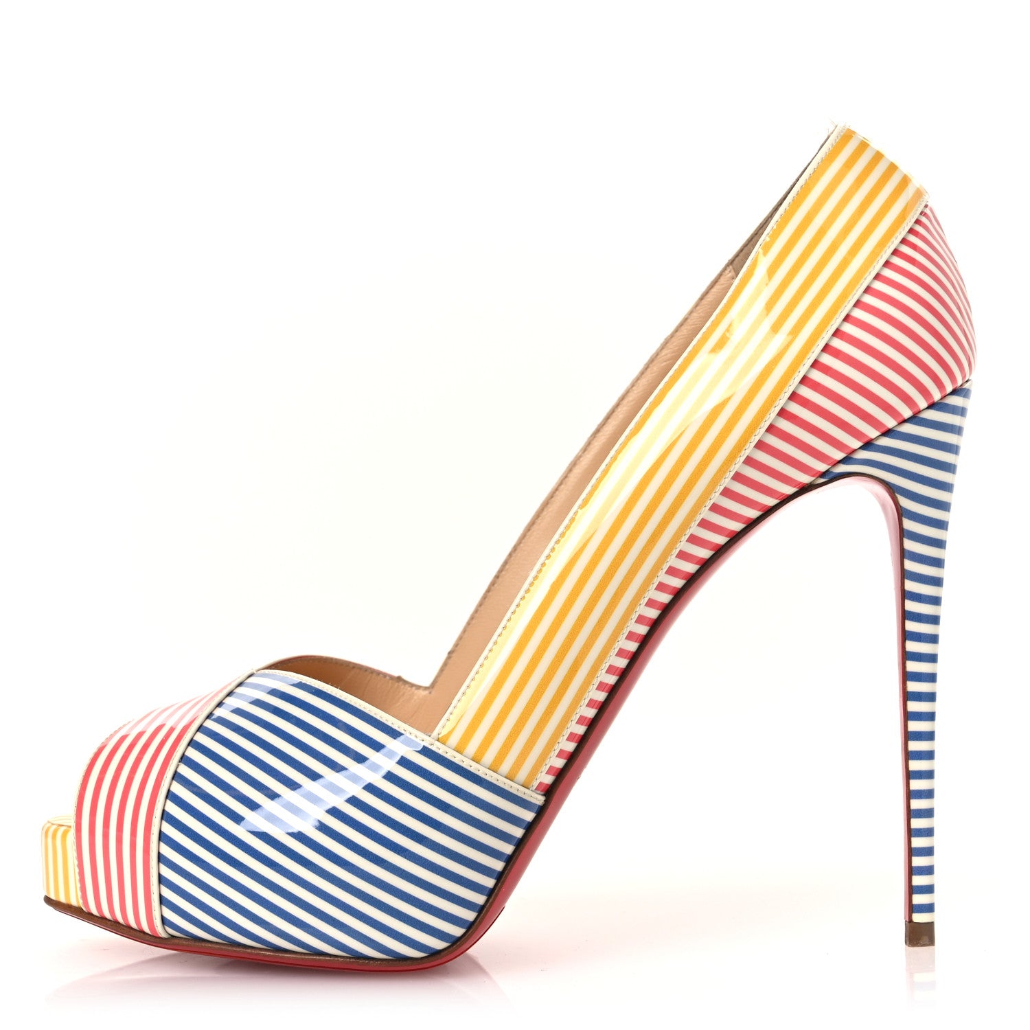 Christian Louboutin Patent Stripes Marine Alta 120 Pumps 38.5 Multicolor 1 of 10