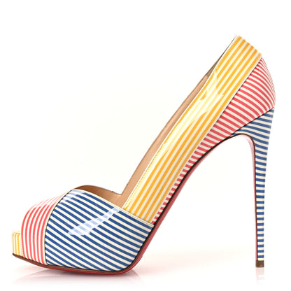 Christian Louboutin Patent Stripes Marine Alta 120 Pumps 38.5 Multicolor 1 of 10