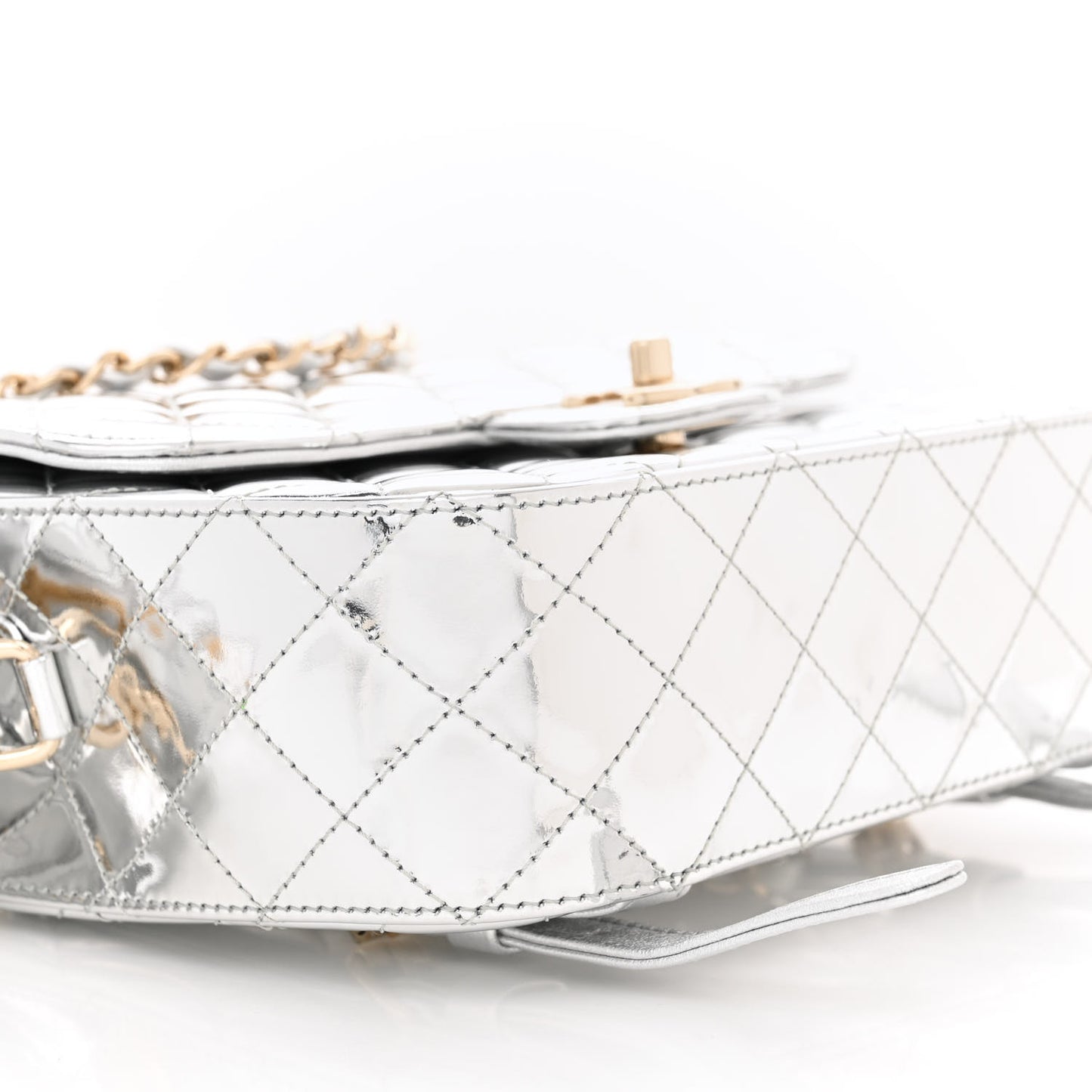 Mirror Calfskin Metallic Calfskin Quilted Hollywood Boulevard Backpack With Coin Purse Silver