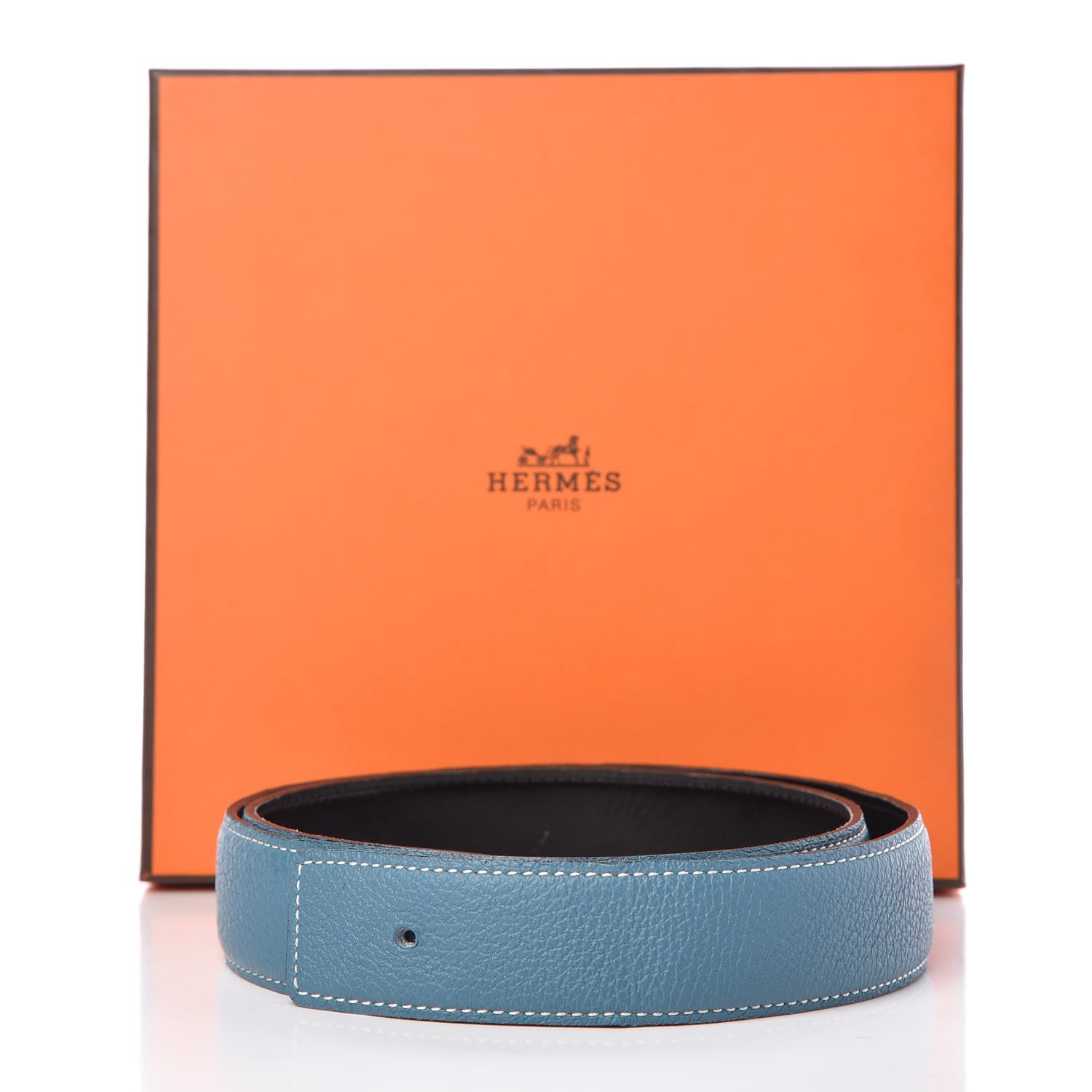 Hermes Togo Box 32mm Belt Strap 80 Blue Jean Black 8 of 8