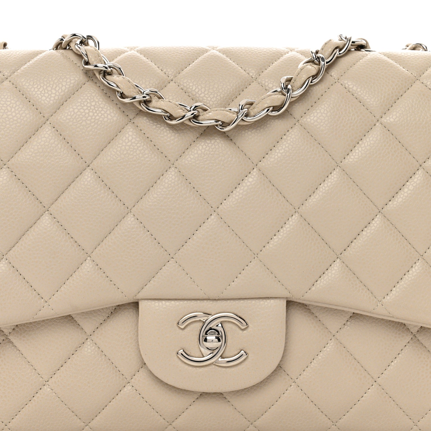 Caviar Jumbo Single Flap Light Beige