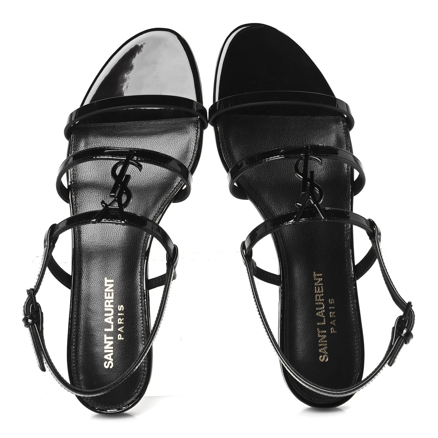 Saint Laurent Patent Calfskin Cassandra Monogram Sandals 37 Black 2 of 10