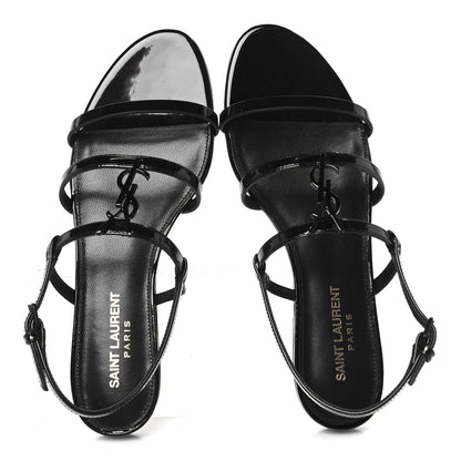 Saint Laurent Patent Calfskin Cassandra Monogram Sandals 37 Black 2 of 10