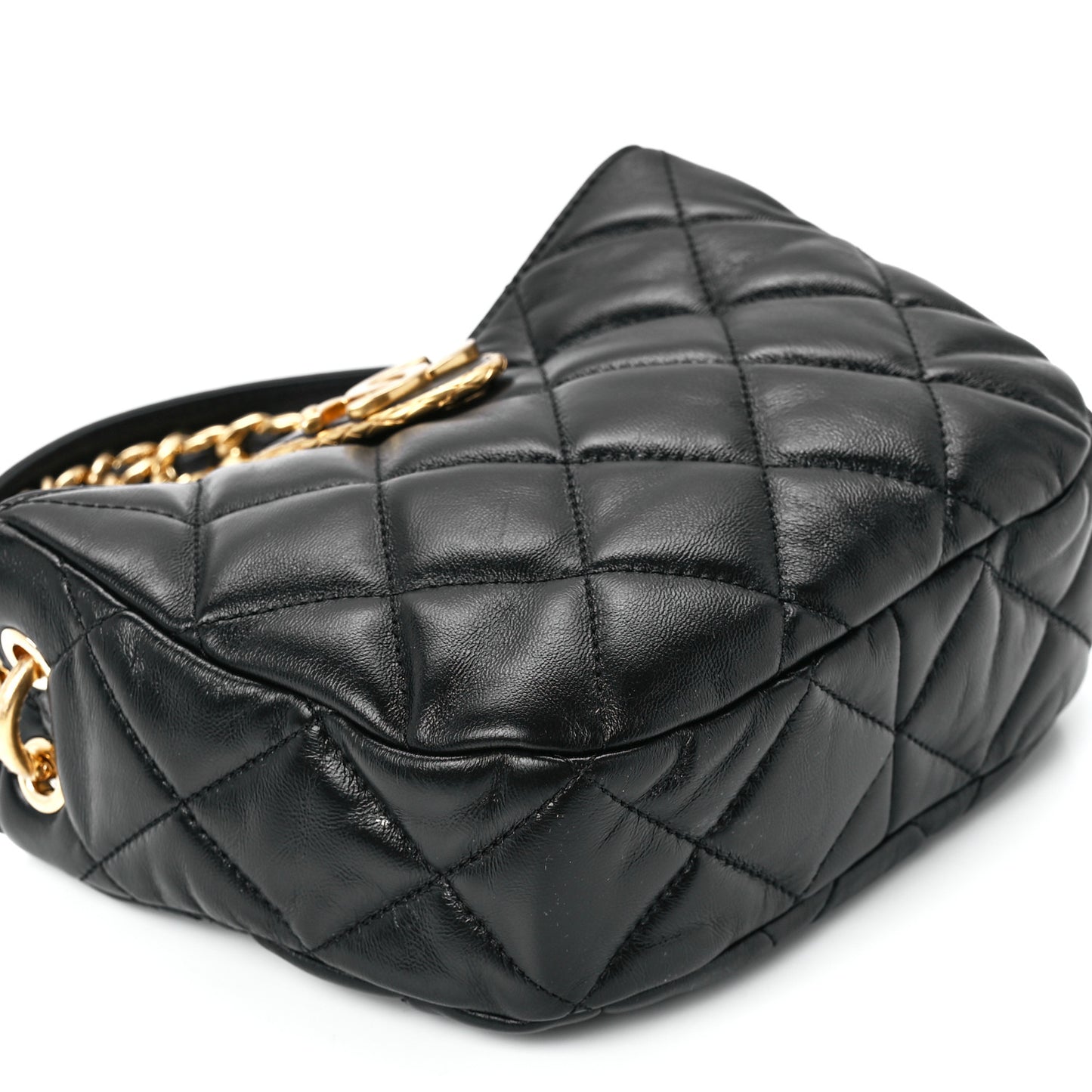 Lambskin Quilted Small Chain Hobo Black