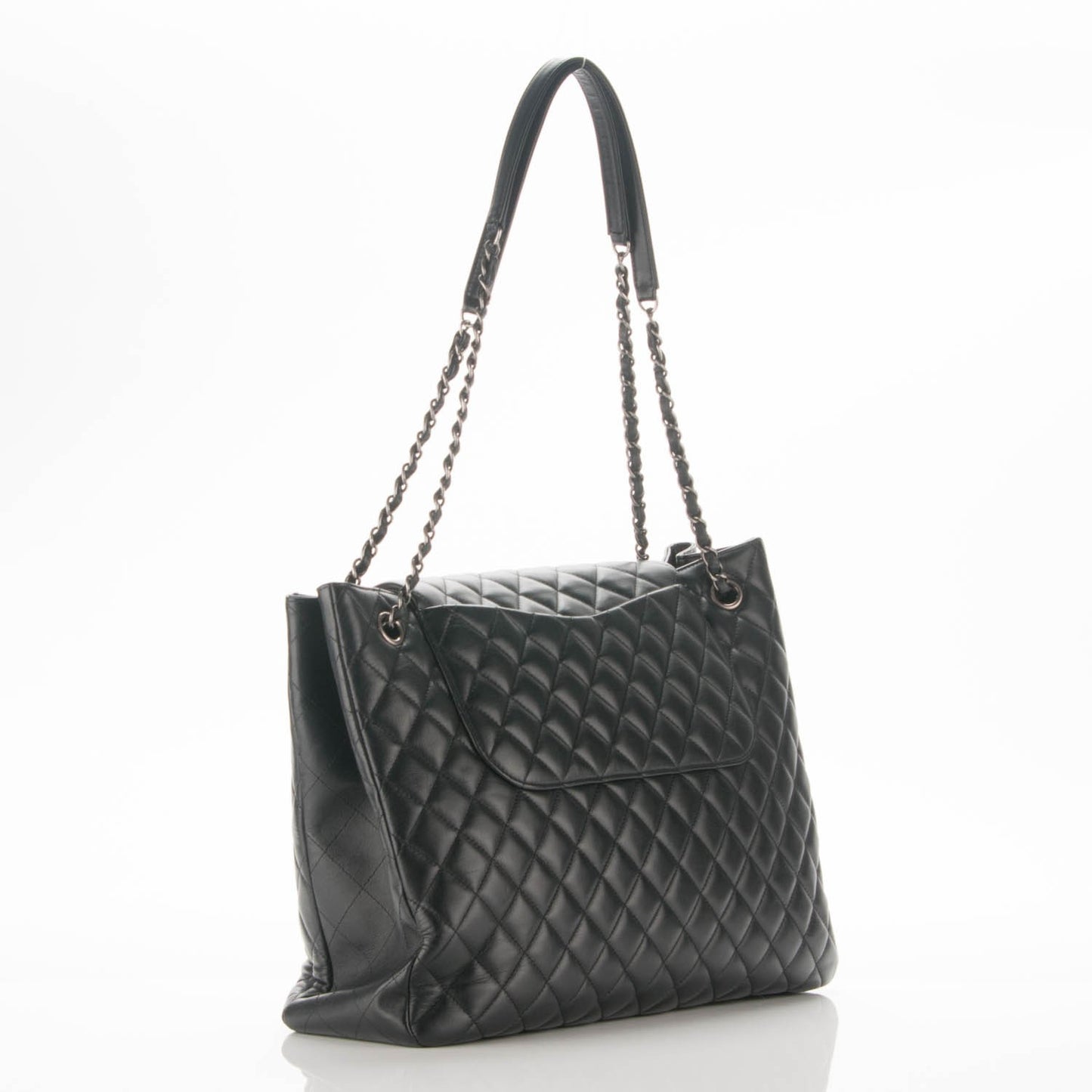 Calfskin Quilted Flap Tote Black
