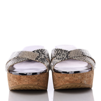 Jimmy Choo Snakeskin Prima Cork Wedge Sandals 38 Natural 3 of 9