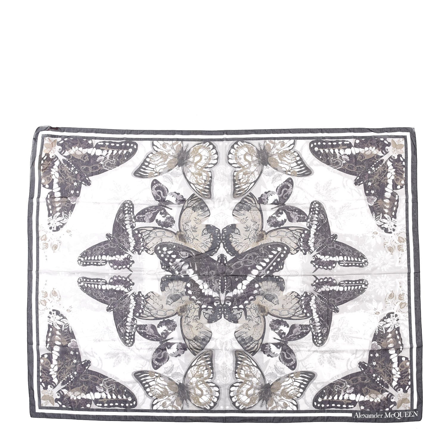 Alexander McQueen Cotton Silk Tattoo Butterfly Pareo Kaki Medium Grey 1 of 3