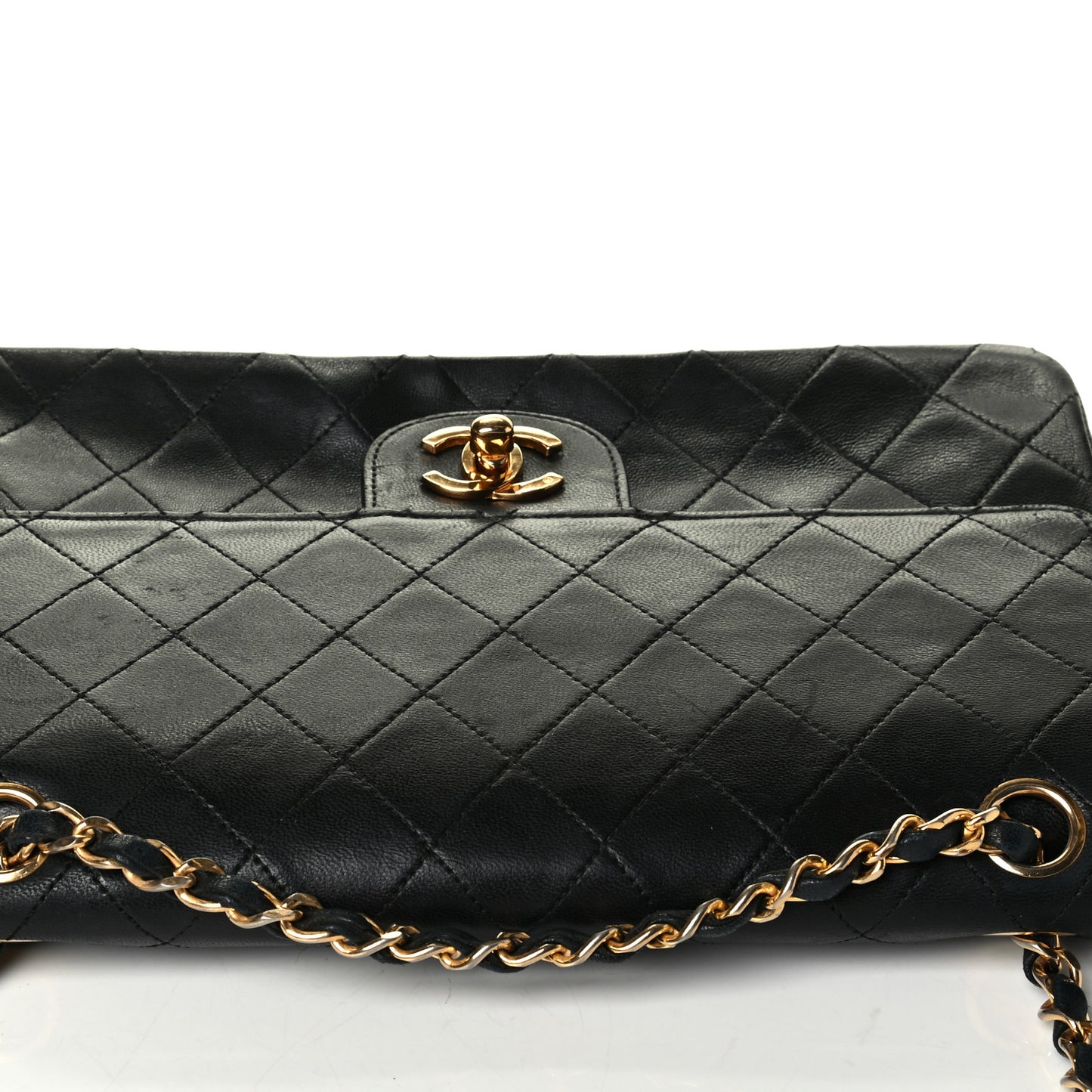 Lambskin Quilted Medium Double Flap Black