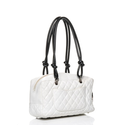 Chanel Calfskin Quilted Large Cambon Bowler White Black 3 of 19