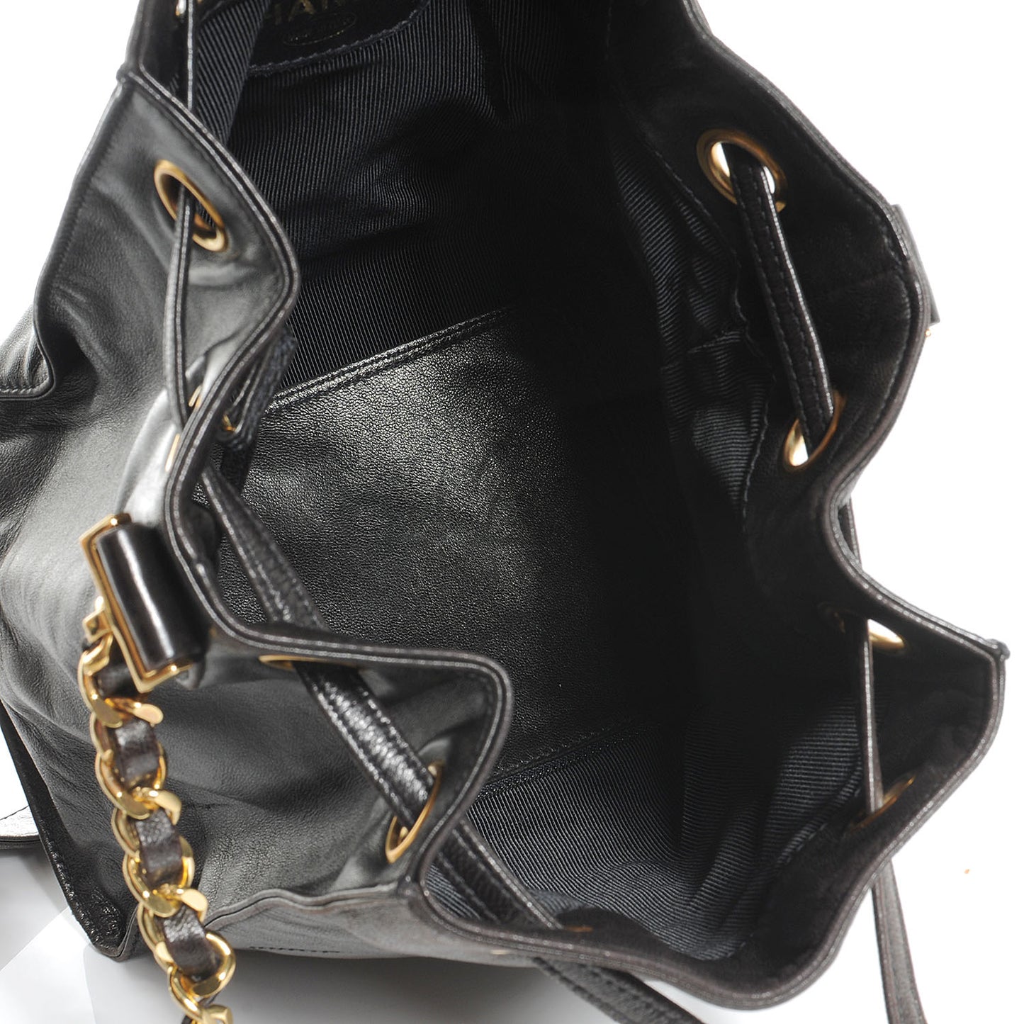 Lambskin Drawstring Shoulder Bag Dark Brown