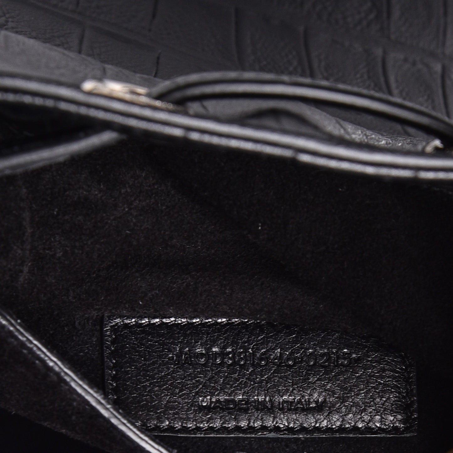 Calfskin Crocodile Embossed Medium Emmanuelle Bucket Bag Black