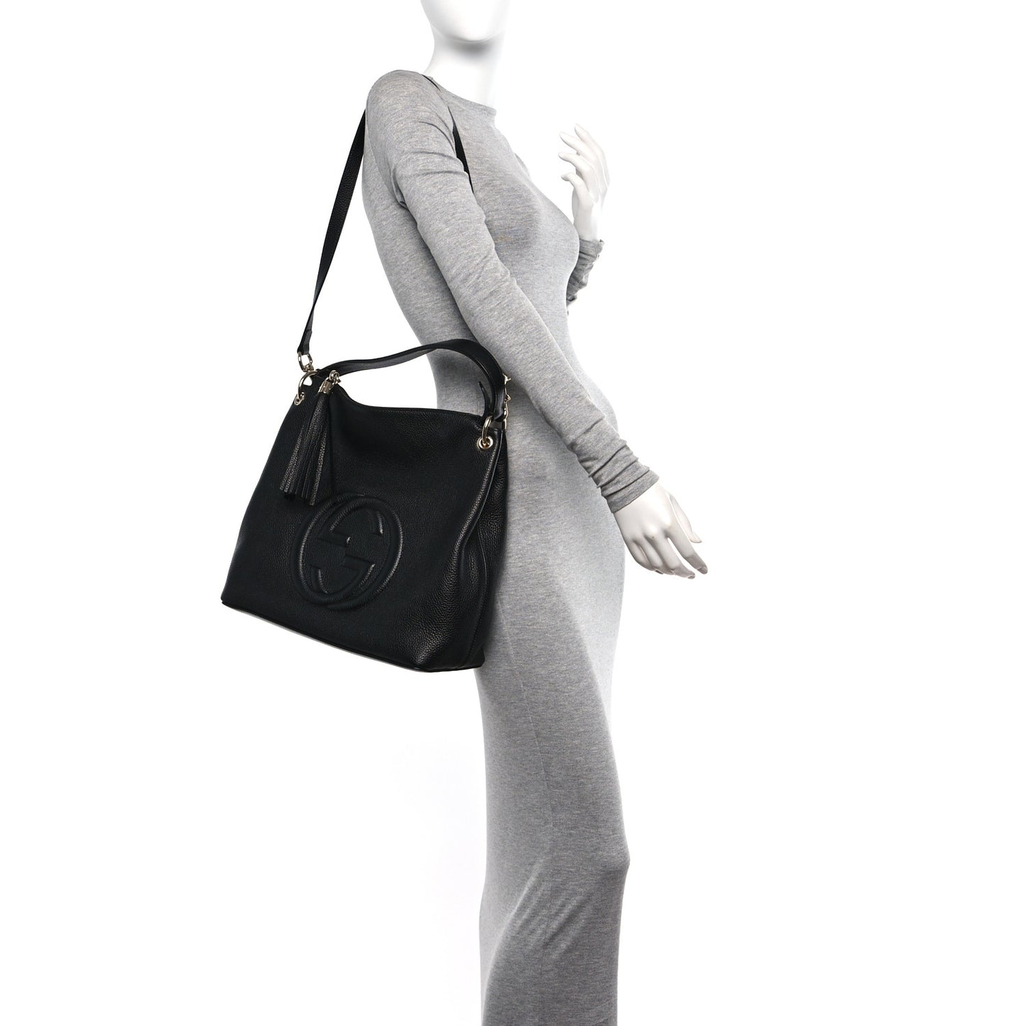 Pebbled Calfskin Large Soho Hobo Black