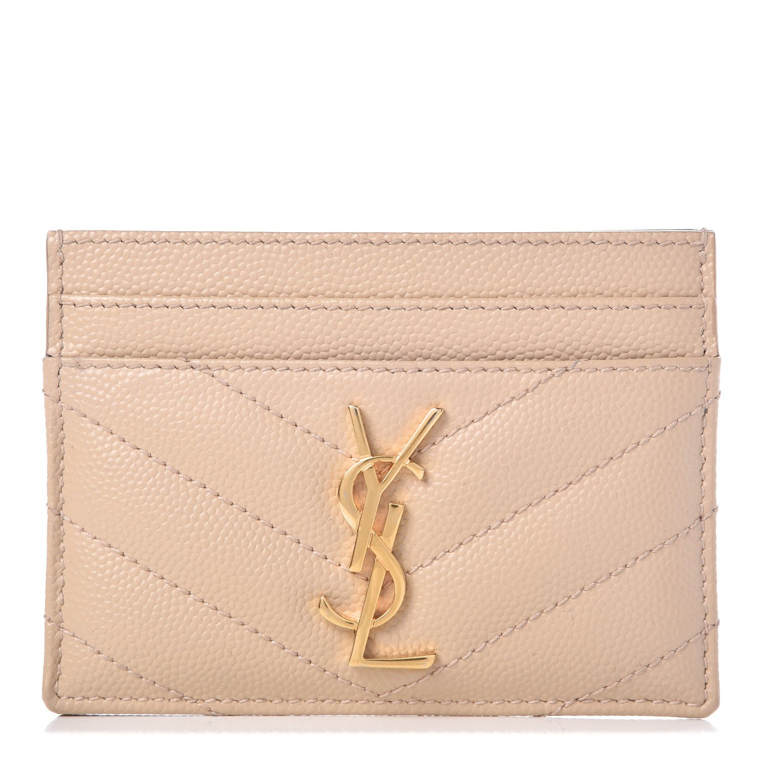 Saint Laurent Grain De Poudre Matelasse Chevron Monogram Credit Card Case Nude Powder 1 of 8