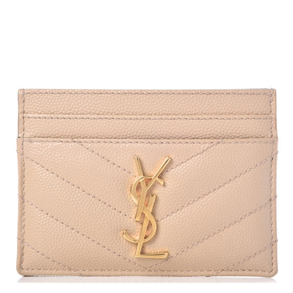 Saint Laurent Grain De Poudre Matelasse Chevron Monogram Credit Card Case Nude Powder 1 of 8