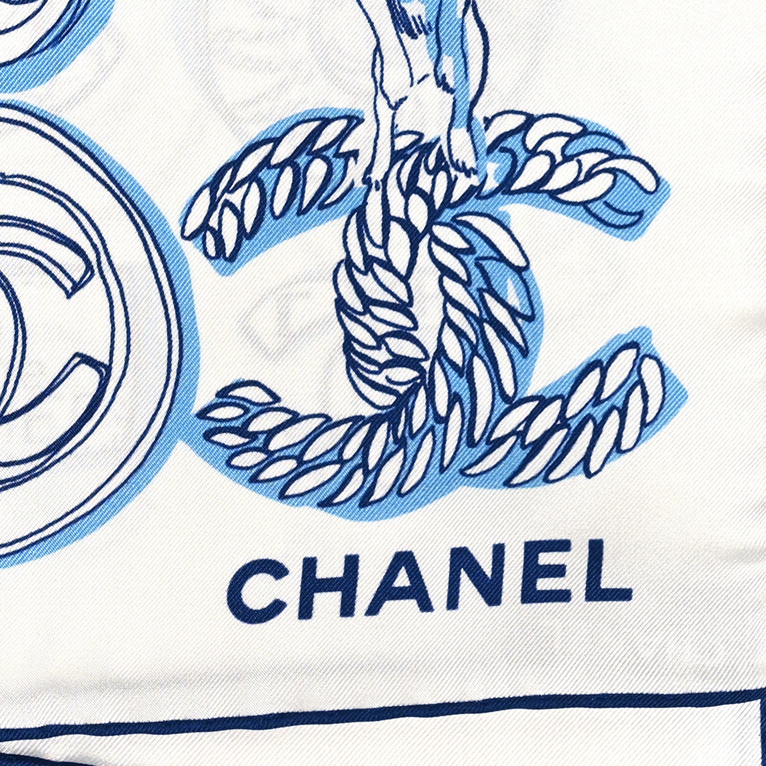 Chanel Silk CC Scarf Blue White 2 of 3