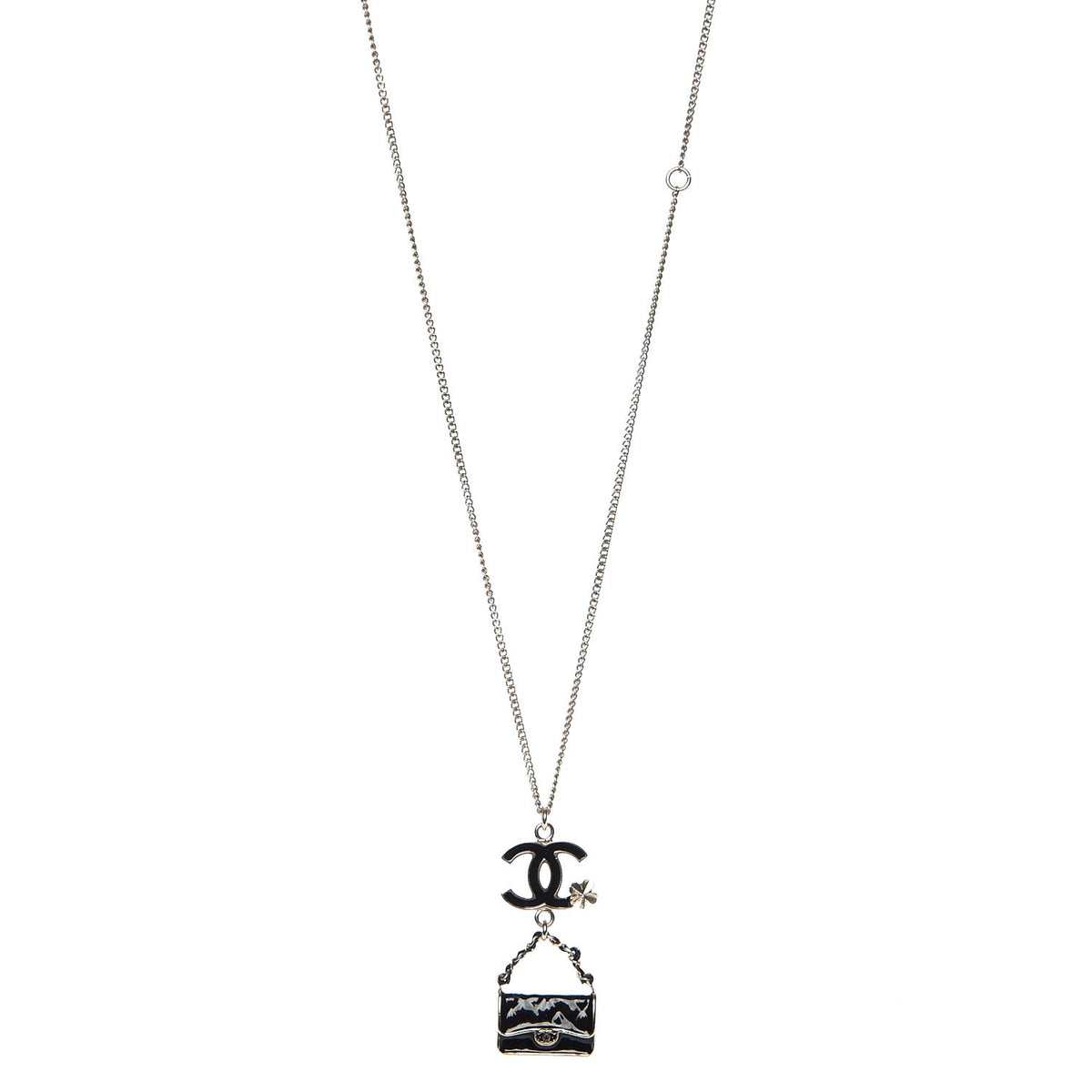 Chanel Enamel Charming Chic Classic Flap CC Charm Necklace Black 1 of 4