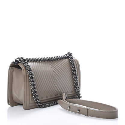 Chanel Calfskin Chevron Quilted Medium Boy Flap Taupe 3 of 13