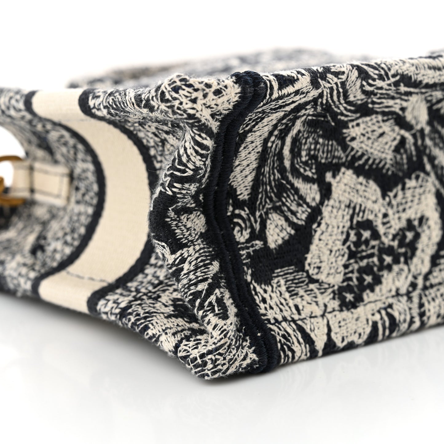 Canvas Embroidered Toile De Jouy Reverse Mini Book Tote With Strap Blue Multicolor
