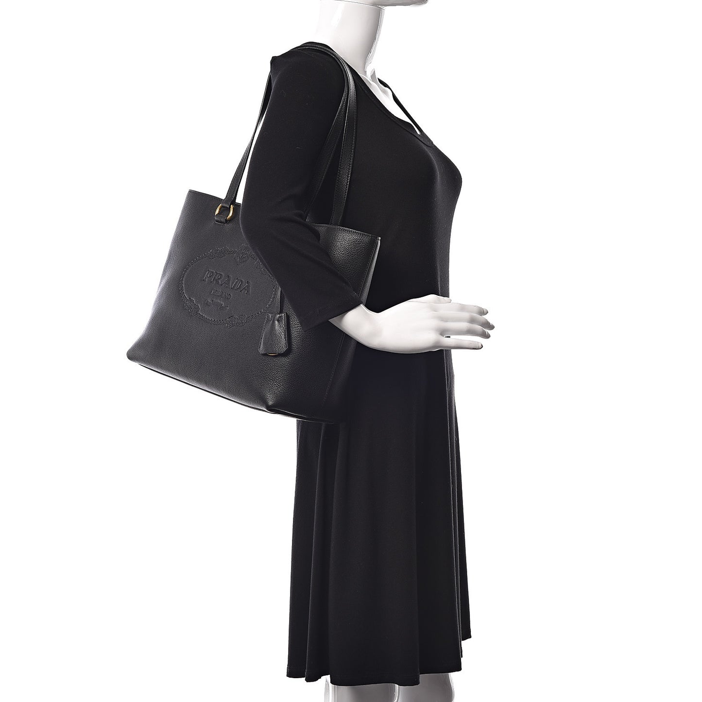 Vitello Phenix Embossed Logo Tote Black