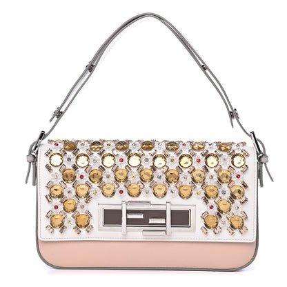 Fendi Vitello Dolce Crystal 3Baguette Shoulder Bag White Pink 1 of 12