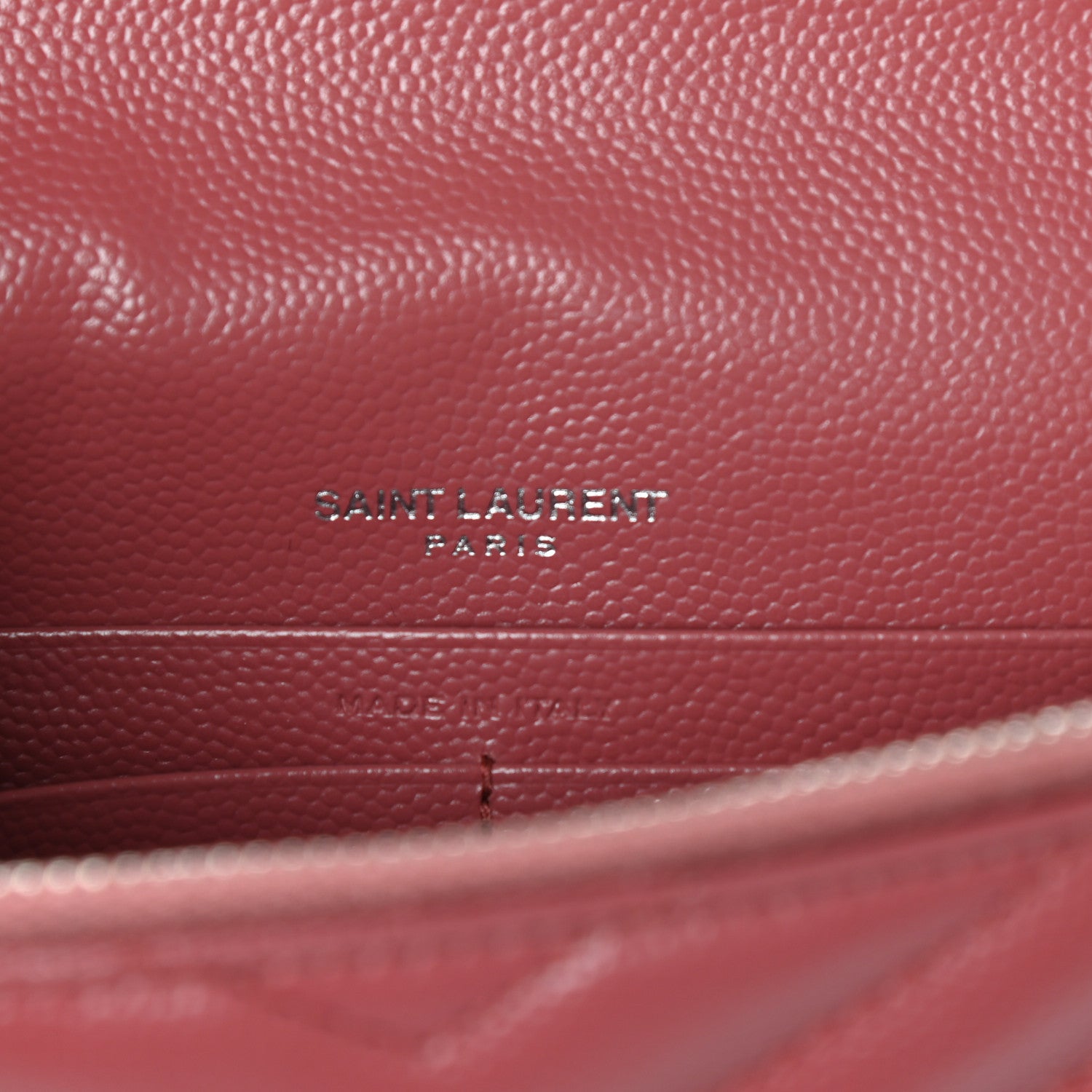 Saint Laurent Grain De Poudre Matelasse Chevron Monogram Envelope Chain Wallet Blush Fonce 6 of 9