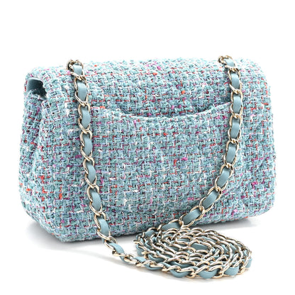 Chanel Tweed Quilted Mini Rectangular Flap Turquoise Purple White Red 3 of 11