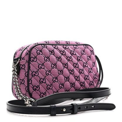 Gucci Monogram Multicolor Matelasse Diagonal Small GG Marmont Chain Shoulder Bag Pink Blue 3 of 10
